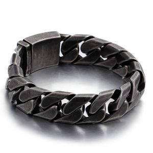 KB76211-BD 22cm (8,65 tum) Wide 17mm 316L Rostfritt stål Högkvalitativ biker Kubansk Curb Chain Bracelet Vintage Black Xmas Presenter för Mens