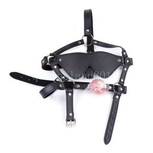 Bondage BLINDFOLD FACE MASK BALL GAG Harness Kopf Kinnriemen Mund Augenschutz schwarz Erwachsener #R87