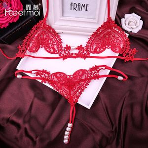 Sexy Lingerie Donna Set Reggiseno push-up Solido Lingerie di pizzo Sexy Hot Erotic Conjunto Cinghie Perla Sexy G String Sex Clothes S927