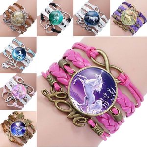 Wholesale infinity bracelets resale online - Infinity Unicorn Bracelet Love Charm Pegasus Unicorn Glass Cabochon Multilayer Wrap Bracelets Wrist Bangle Cuffs women children Fashion Jewelry