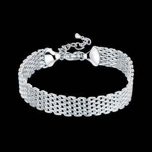 Jewelry wide big Mesh waving style heart bracelet 925 sterling silver bangles lovely girls men women gift wholesale price