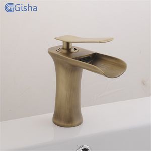 Gisha Rubinetto per bagno a cascata in bronzo antico Rubinetti per lavabo da bagno Miscelatore monocomando Rubinetto per lavabo caldo freddo G1038