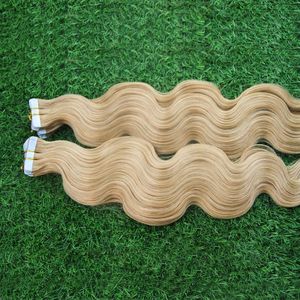 #613 Bleach Blonde Skin Weft Extensions 100g Tape In Human Hair Remy body wave Brazilian Hair On Invisible Tape PU Skin Weft