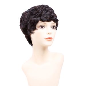 Short Wigs for Women Black Synthetic Wig Cosplay Perruque Short Curly Hair Drawstring with combs inside