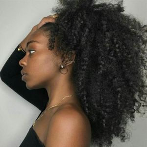 Mongolian Afro Kinky Curly Hair Ponytail 10-22インチ人間の髪の製品自然な色の色4B 4 Cの巻き毛Ponytails