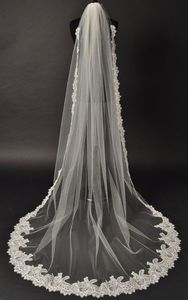 Vackra bröllopsveils högkvalitativa spetsprinsessor vit elfenbenskasse gjorda 3 meter bröllopshårtillbehör