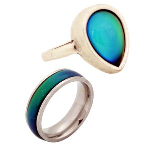 2 PCS Good Lucky Stainless Steel Mood Rings Cute Bohemia Retro Emotion Feeling Drop Stone Ring Size 7/8/9 RS047-RSA