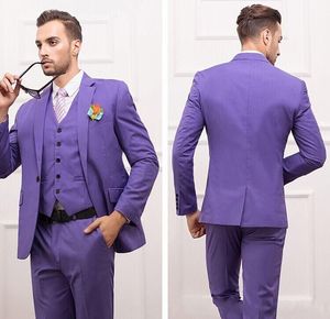 Purple Three Piece Groom Tuxedos One Button Center Vent Man Wedding Suit Handsome Men Business Dinner Prom Blazer(Jacket+Pants+Tie+Vest) 401