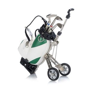 Oryginalny posiadacz pióra golfa z stojakiem w torbie golfowym, uchwyt na pulpit na pulpit golfowy, miniaturowy golfer caddy z 3 metalowymi długopisami i uchwytem z torby PU