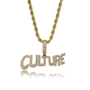 Letra feita sob encomenda CULTURA Pingente Iced Out CZ Stone Copper Gold Silver Cor banhado Men Hip Hop Jewelry presente