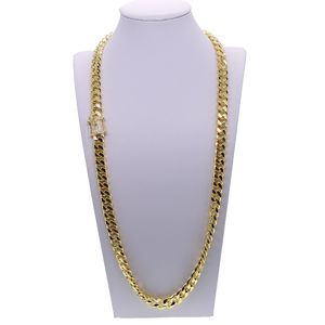 Iced Out Bling Cuban Necklace Full Paved Cz Clasp Hip Hop Necklace Bracelet Set for Men Miami Cuban Link Gold Filled Men's Chain