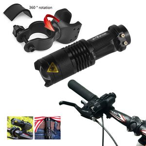 2000 Lumens Q5 LED Cykelhuvudlampa Ficklampa Cykel Cykling Fram Huvudljus Vattentät Zoom Mini Torch med 360 ° Mount Clip