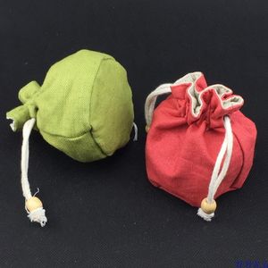 Presente de Natal Plain algodão de linho com cordão Bucket Bag pequenos sacos de jóias embalagens Sacos fundo redondo bolsa com Forrado 10pcs / lot