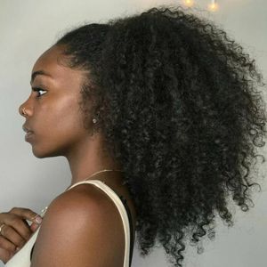 Human Hair Ponytail Hårstycken Klipp i tjock Hög Afro Kinky Curly Human Hair 140g Drawstring Ponytail Hair Extension för svarta kvinnor