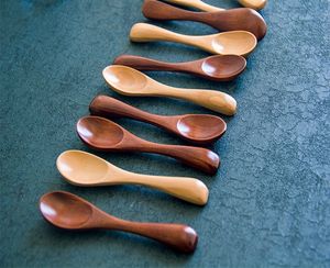 100pcs/lot 12.5*2.5cm Natural Wooden Spoon Scoop Wood Tea Honey coffee Condiment Salt Sugar Spoons
