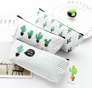 criativa cactus Lápis saco de lona bolsa portátil stripe Carteira Pen dinheiro zipper lápis bolsa de bolso chaveiro presente Kawaii sacos de papelaria