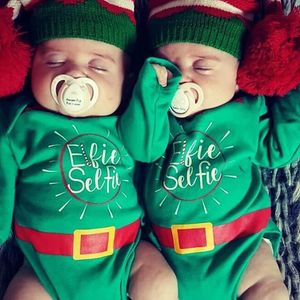 2018 Neonato Vestiti Natale Abbigliamento bambino Ragazzo infantile Lettera Stampa Pagliaccetto manica lunga tuta di cotone verde Abbigliamento casual per 0-18 M