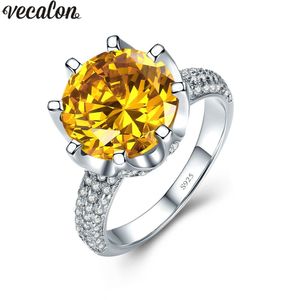 Vecalon coroa jóias 925 anel de prata redondo 10mm 5a zircon cz cristal aniversário anéis de banda de casamento conjunto para mulheres festival presente