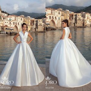2019 Elihav Sasson Winter Wedding Dresses High Neck Satin A Line Sweep Train Sleeveless Country Bridal Gowns Zipper Back Elegant Dress