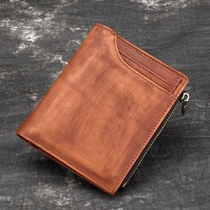 Men Genuine Tanned Leather Bifold Wallet Clutch Money Bag  Coin Pocket Multi-Cards Holder Clip Male Short Purse