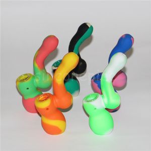 Silikon Bong Su Boruları Nargile Karışım Renkli Silikon Yağ Teçhizatları Mini Bubbler Bongs Cam Kase Nektar Dabber Araçları DHL