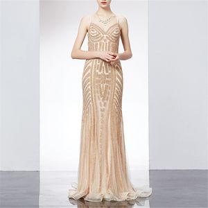 Musujące Syrenki Suknie Wieczorowe Sexy Champagne Gold Prom Dresses Spaghetti Zipper Back Sweep Pociąg Błękitne, Srebrne Suknie Pagewne