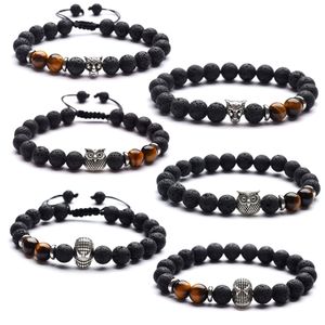 Natural preto contas de pedra de lava olho de tigre coruja pulseira diy difusor de óleo essencial pulseira para as mulheres yoga jóias