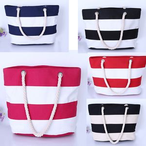 5pcs Stuff Sacks Women Canvas Stripes Handbags Ladies Large beach Totes