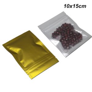 10x15cm Golden Matte Aluminum Foil Zipper Front Clear Self Seal Packaging Bags Mylar Foil Food Storage Package Pouch for Snacks