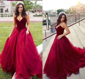 Wine Red Ball Gowns Wedding Dresses 2019 V-neck Velvet Tulle Skirt Draped Open Back Wedding Dress For Guests Colorful Bridal Dress Hot Sale