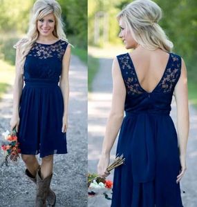 Royal Blue Bridesmaid Dresses Lace Top Pleats Chiffon Knee Length Country Wedding Party Dresses Cheap Plus Size