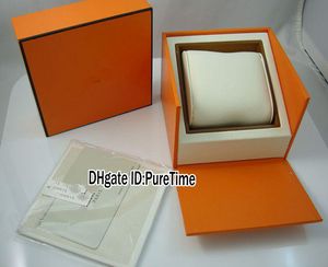 Scatola per orologio arancione di alta qualità Scatola per orologio da uomo originale intera con carta certificato Sacchetti di carta regalo H Box Puretime230a