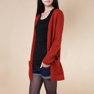 2018 Nya Cardigan Women Spring Autumn Long Cardigan Lady Cashmere Material Lös tröja för kvinnlig ytterkläder med fickor D1892001