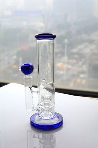 Blue hookahs Beaker Bong Straight Tube Glass with 2 Layer Birdcage Perc Recycler Small Beaker Bong Free Shipping