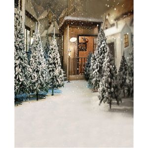 Falling Snowflakes Winter Wedding Photography Backdrop Printed House Snow Covered Pine Trees Kids Christmas Photo Backgrounds