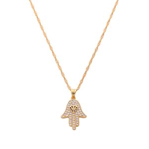 Vergoldete Hamsa-Halskette, Fatimas Hand, Glückshand-Anhänger, CZ-Diamant-Halskette