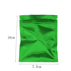 100 Adet / grup 7.5 * 10 cm Yeşil Mylar Zip Kilit Paketi Çanta Isı yapışmalı Koku geçirmez Alüminyum Folyo Gıda Çantası Çay Kahve Tozu Saklama Çantası