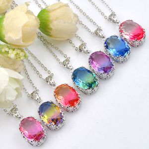 7 color/Lot 925 sterling silver Holiday Jewelry Gift Ellipse Vintage BI-COLORED Tourmaline Mystic Gems Pendant Necklace Chain