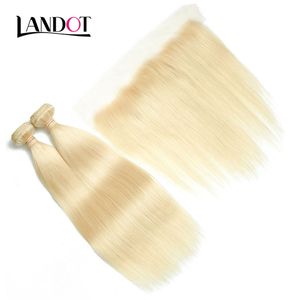 9a Bleach Blonde 613 Kolor 13x4 koronkowe zamknięcie czołowe z 3 wiązkami Brazylijska peruwiańska indyjska malezyjska prosta dziewicza ludzkie włosy