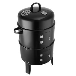 3in1 BBQ Grill Rökare Smoker Steamer Steel Portable Outdoor Charcoal Cooking Cylinder Grill