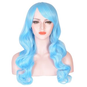 70cm långa vågiga kvinnor ljusblå syntetiska hårparty anime kostym cosplay peruk
