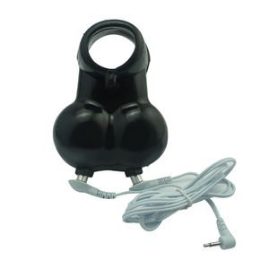 Novo choque elétrico silicone Scrotum penis Squeeze Cock Ring Bola Maca acabamento Cromado bondage masculino electro brinquedo sexual Y18102306