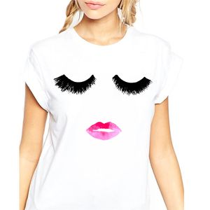 Ny t-shirt kvinnor ögonfransar läppar tryck t-shirt kvinnor toppar camiseta grafisk tee shirt kvinnlig
