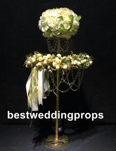 Inredning Nya Tall Gold Crystal Flowers Stand Candelabra Centerpieces Ljushållare Blomman för bröllopshändelse Best00104
