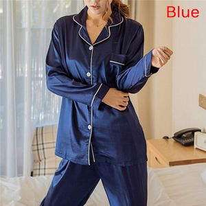 H Long Sleeve Sleepwear Womens Silk Satin Pyjamas Pijama Pamas Suit Female Sleep Two Piece Set Loungewear8531096