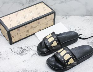 Herren- und Damenmode Black Pursuit Pantoletten mit Lederbesatz und Logo-Print, Hausschuhe, lässige Flip-Flops für Jungen und Mädchen mit Box und Staubbeuteln