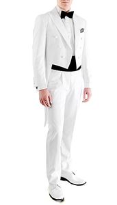 Fashion White Tailcoat Men Wedding Tuxedos Double-Breased Groom Tuxedos High Quality Men Formal Dinner Prom Suit (Jacket+Pants+Tie+Girdle)93