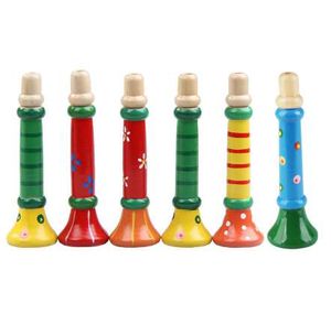 الملونة البوق خشبي buglet hooter bugle التعليمية الموسيقية لعبة للأطفال طفل خشبي لعب الموسيقية البوق hooter