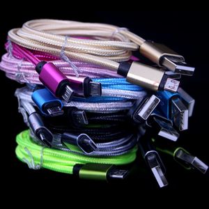 1m 2m 3m Alloy Fabric Flätad Kabel Typ C Micro USB Data Laddare Kablar För Samsung S4 S6 S7 HTC Android Telefon