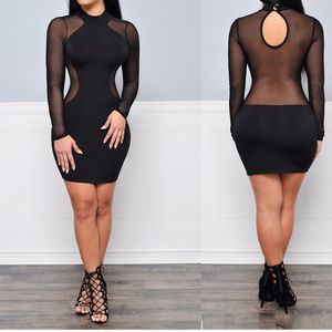 Sexy Club Women Dresses Slim Fit Cerw Neck Long Sleeves Night Party Dresses Spring Lady Sexy Women Casual Dresses